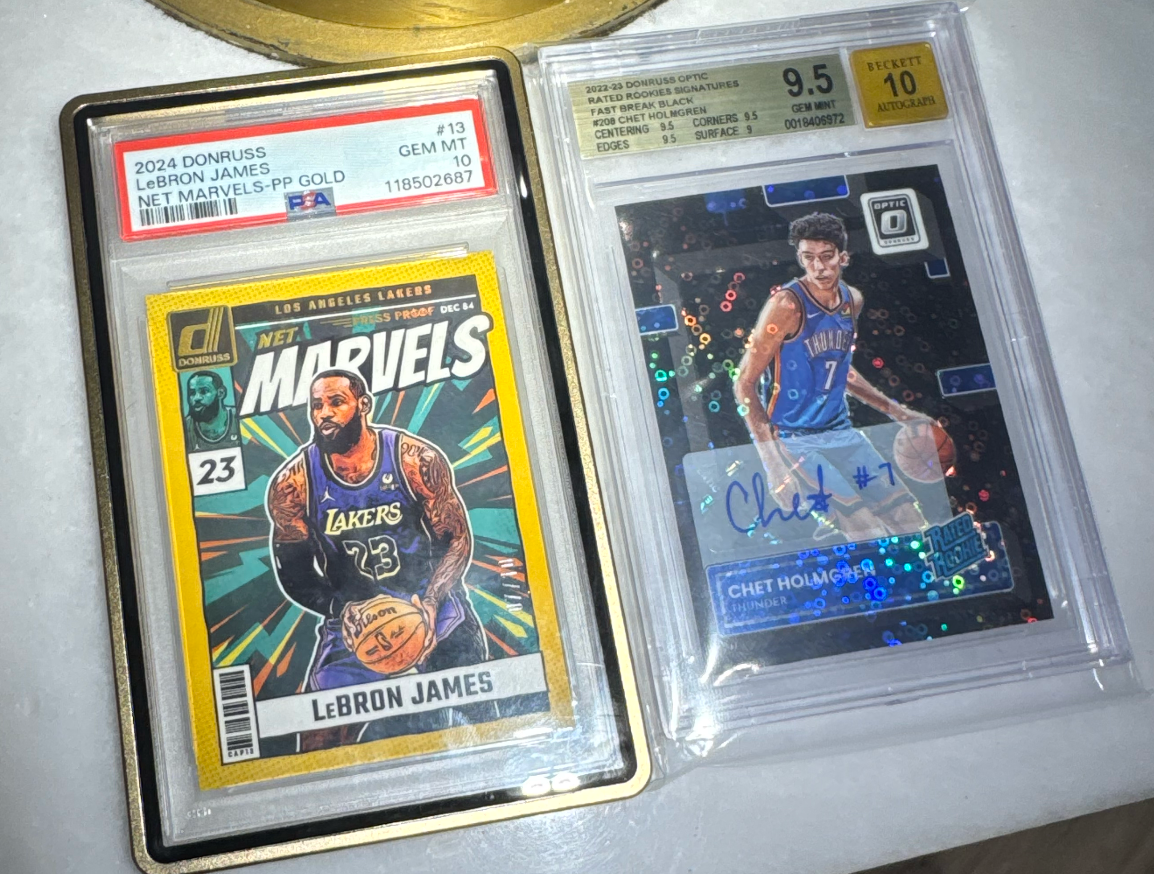 Lebron James Gold Marvel /10 PSA 10 & Chet Holgrem fast break black auto bgs 9.5