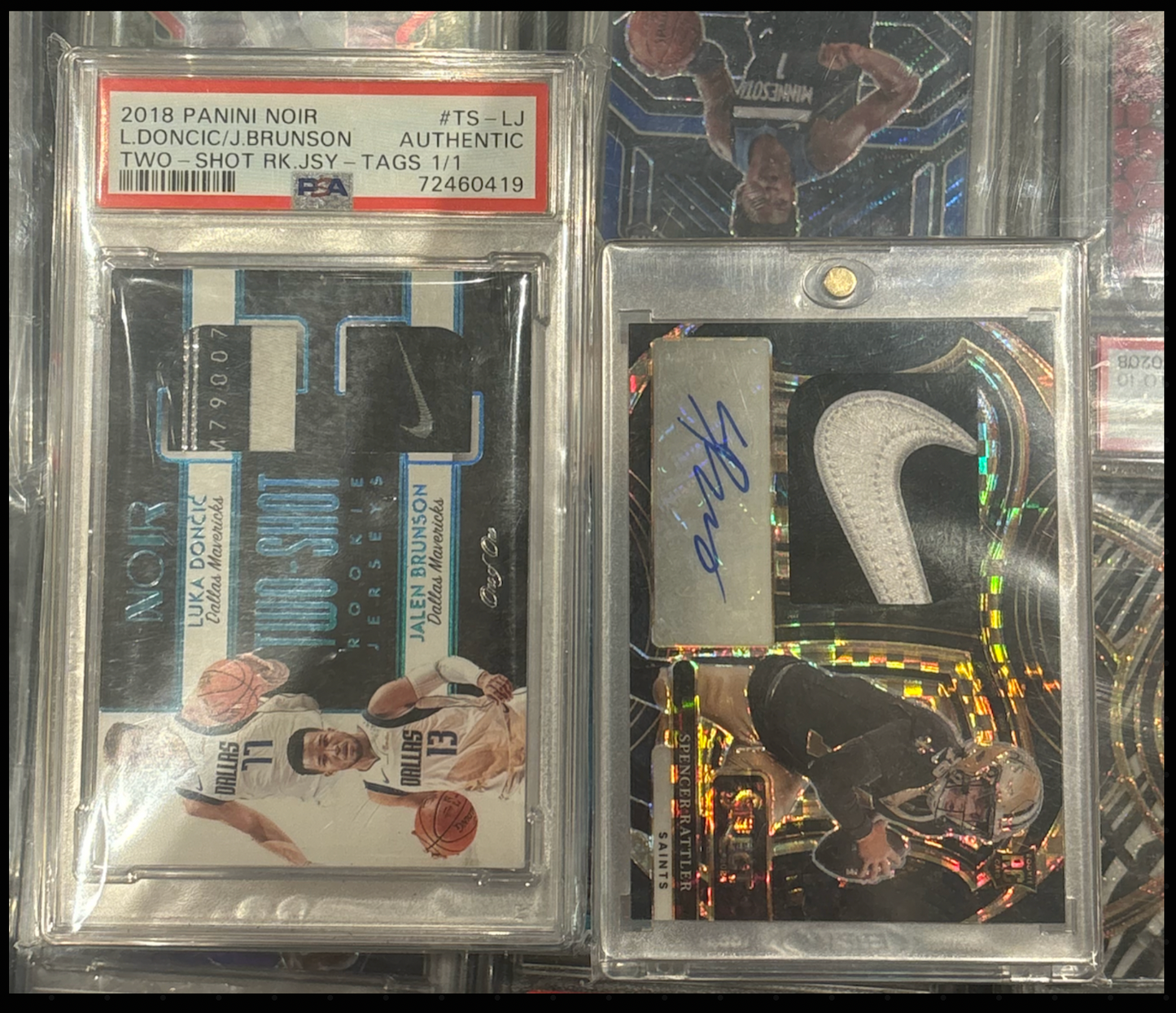 Jalen Brunson/Luka doncic noir 1/1 and spencer rattler 1/1