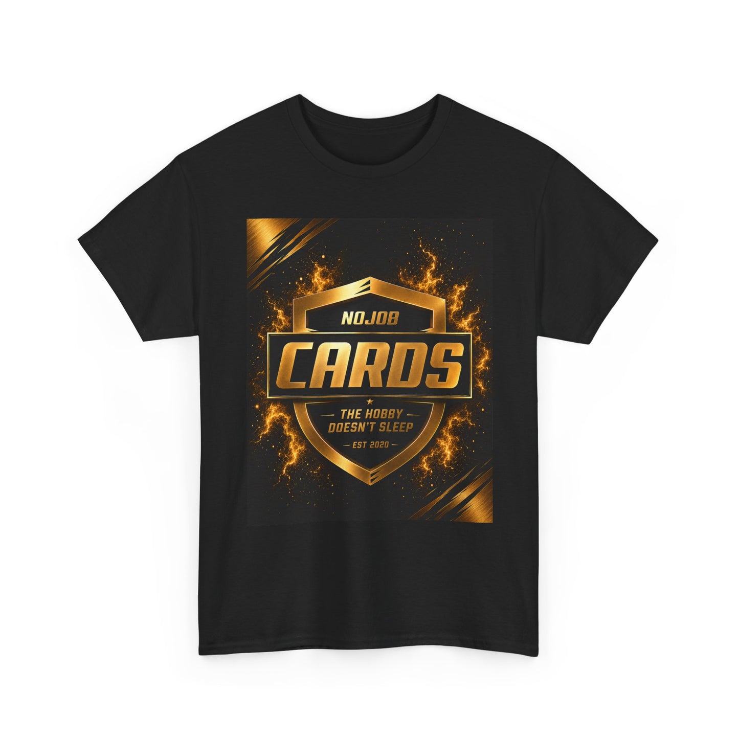 Cards Gaming T-Shirt — No.001 Cards Shield Logo (Fiery Gold)