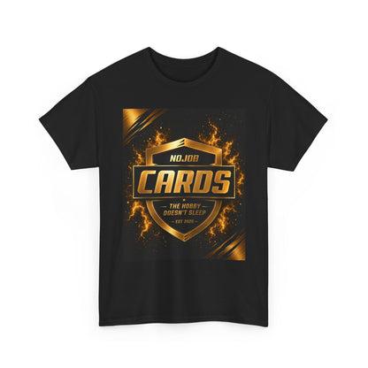 Cards Gaming T-Shirt — No.001 Cards Shield Logo (Fiery Gold)