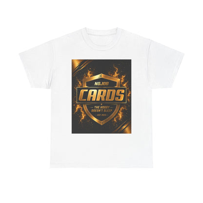 Cards Gaming T-Shirt — No.001 Cards Shield Logo (Fiery Gold)