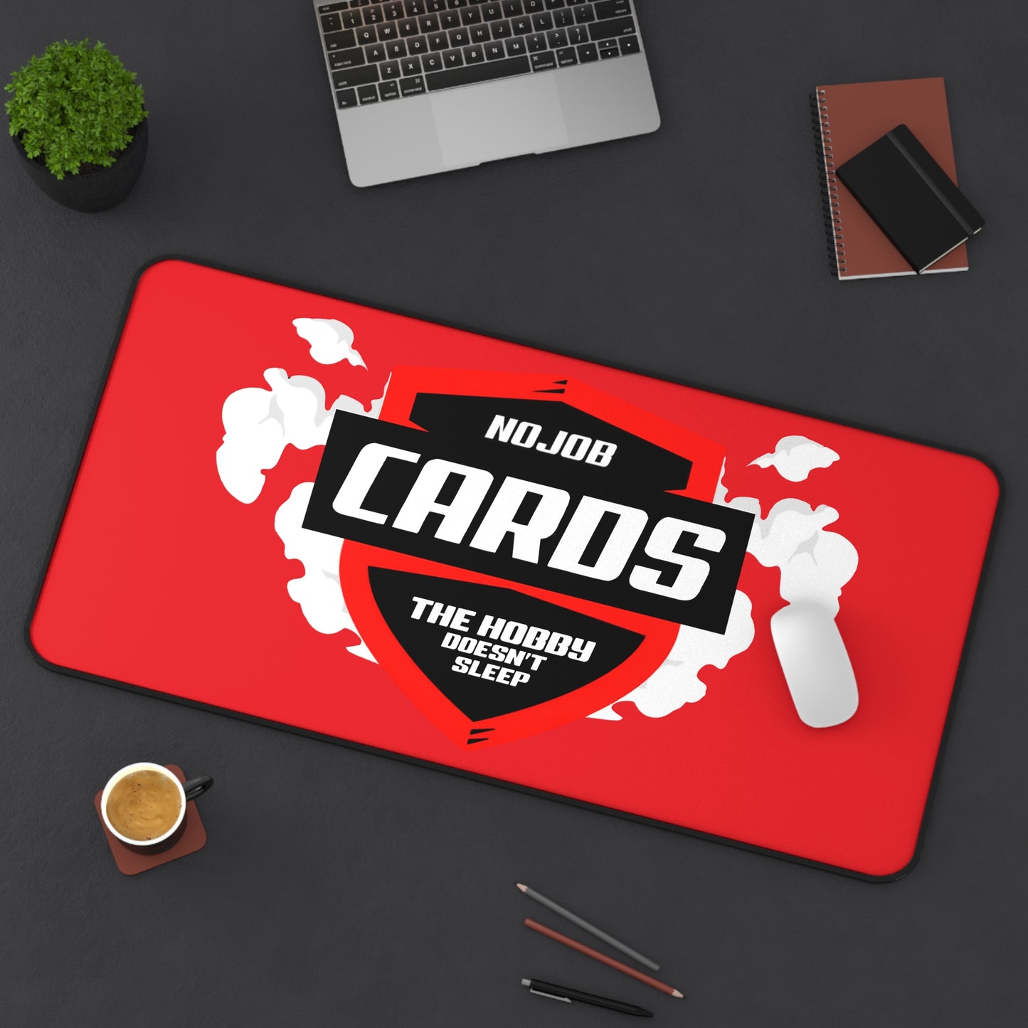 Cards Logo Desk Mat | Red Gaming Playmat, The Hobby Doesn’t Sleep