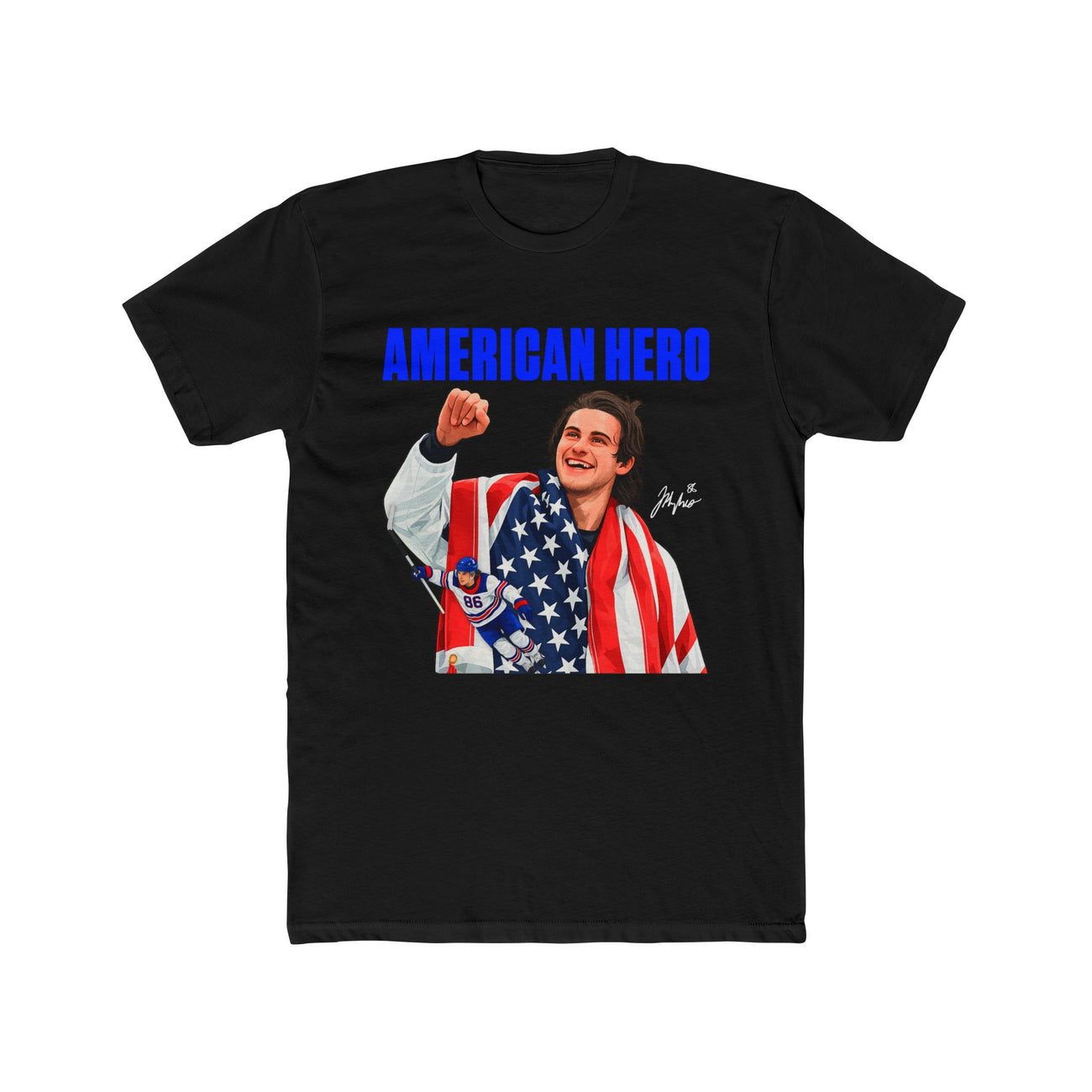American Hero T-Shirt — Patriotic USA Flag Hockey Portrait Tee