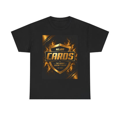 Cards Gaming T-Shirt — No.001 Cards Shield Logo (Fiery Gold)