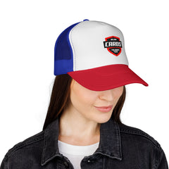 CARDS Shield Logo Trucker Cap | Red White Blue mesh trucker cap