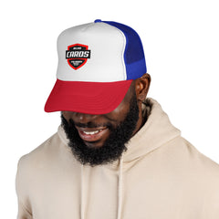 CARDS Shield Logo Trucker Cap | Red White Blue mesh trucker cap